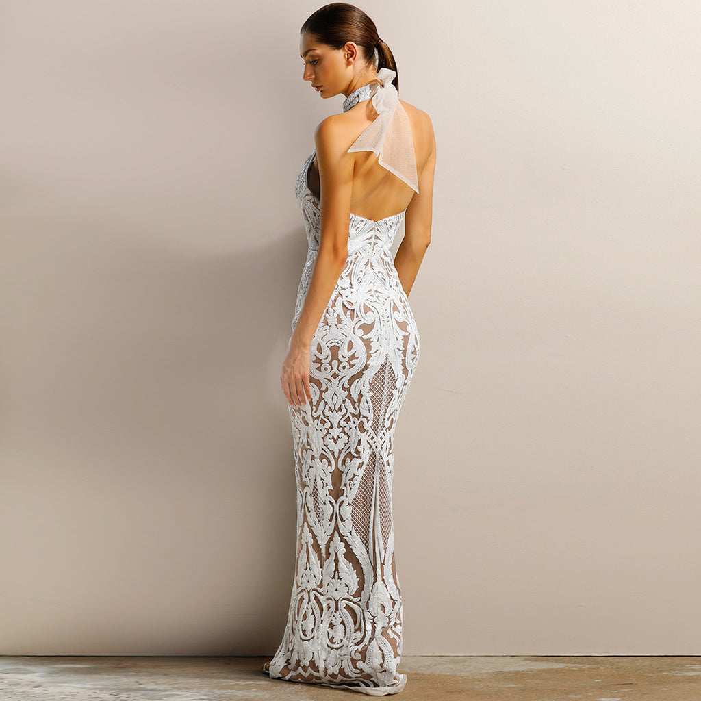 Aphrodite Sequin Gown by Jadore - Ivory/Nude