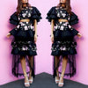 Miranda Frill Layered Skirt - Black Floral