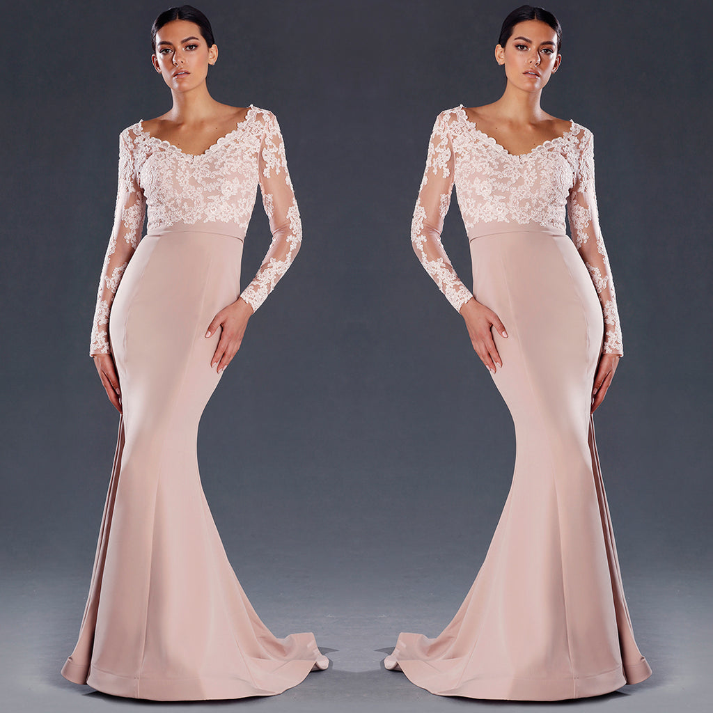 Francesca Lace Gown by Jadore - Latte