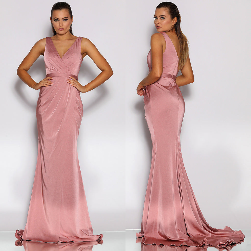 Giana Drape Gown by Jadore - Antique Pink