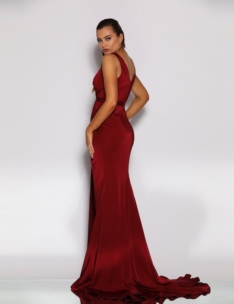 Giana Drape Gown by Jadore - Maroon