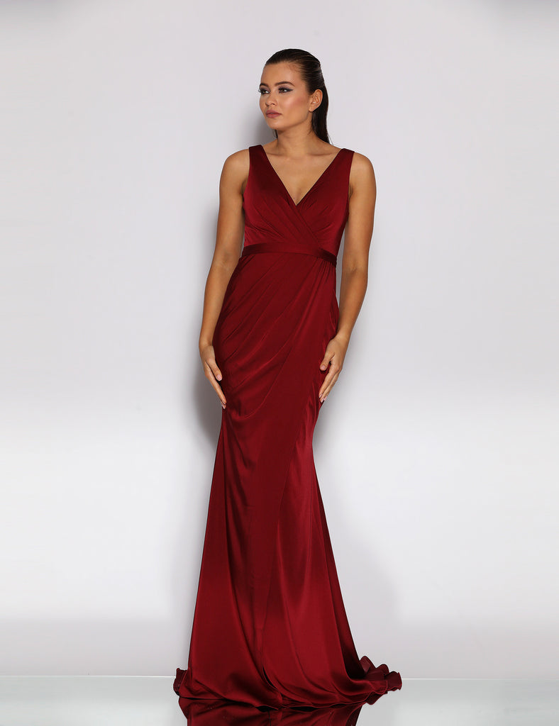 Giana Drape Gown by Jadore - Maroon