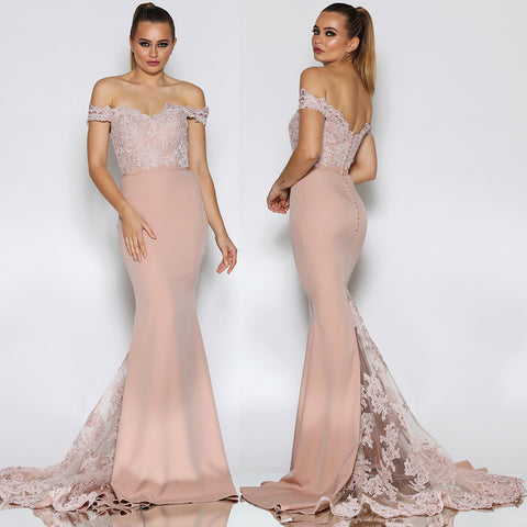 Ophelia Sequin Gown by Jadore - Ivory/Nude