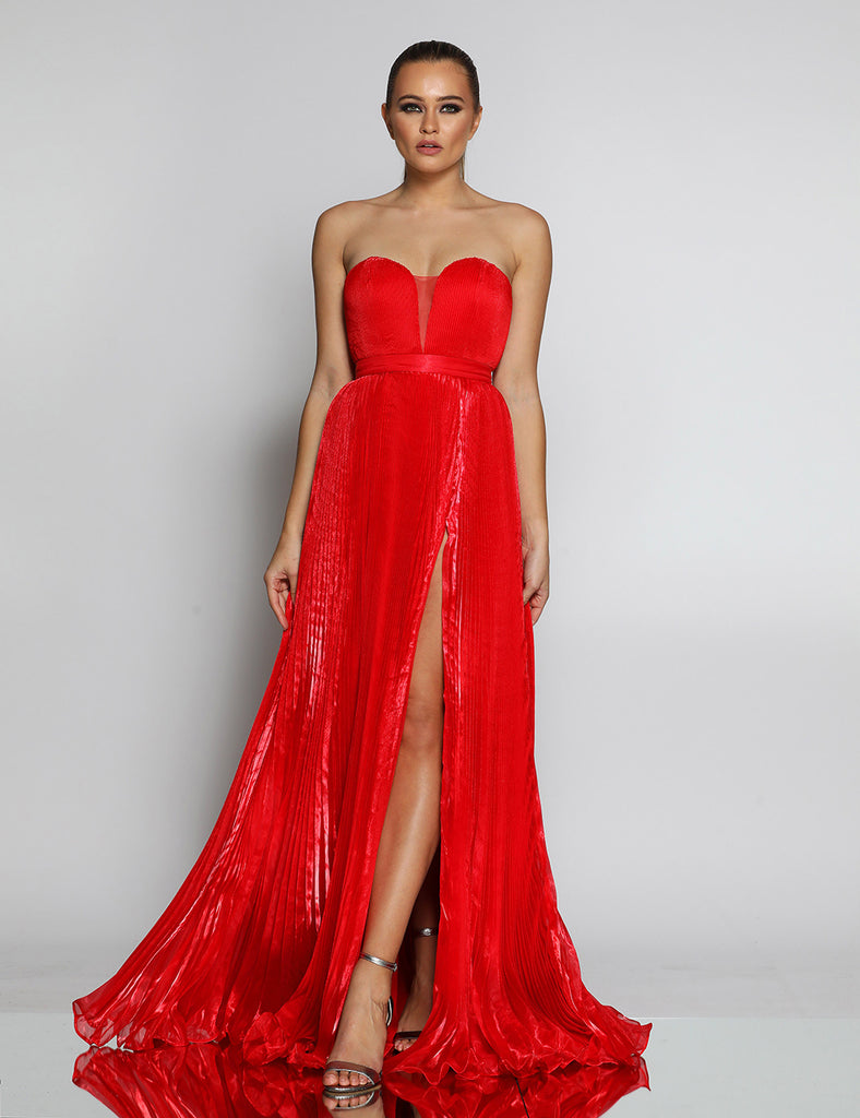 Maya Pleated Gown by Jadore - Red