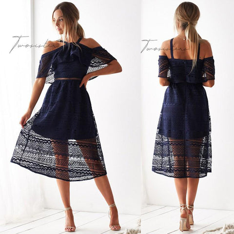 Everly Glitter Dress - Navy