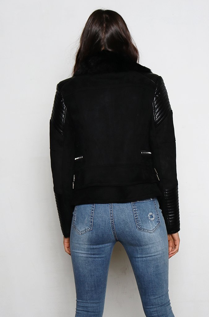 Bessy Fur Biker Jacket - Black